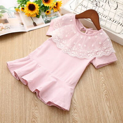 

Toddler Kids Baby Girls Clothes Short Sleeve Stripe Lace Party Princess Dresses