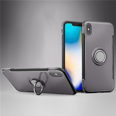 

Fecoprior Back Cover For iPhone XS Max Case Car Holder Stand Hard PC Silicon Ring Suction Bracket Celulars