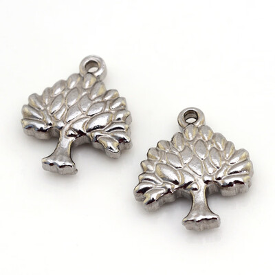 

304 Stainless Steel Pendants Tree Stainless Steel Color 16x14x3mm Hole 1mm