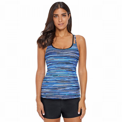 

Womens Swimwear blue tie dyed striped vest Swimwear top