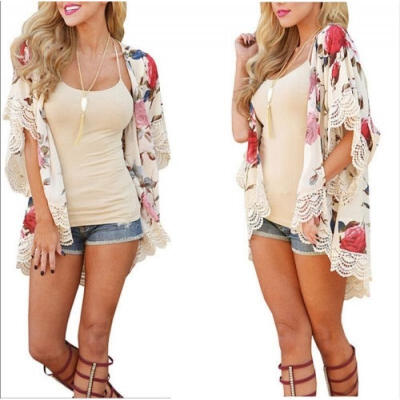 

Women Ladies Loose Floral Shawl Kimono Cardigan Boho Chiffon Coat Jacket Blouse