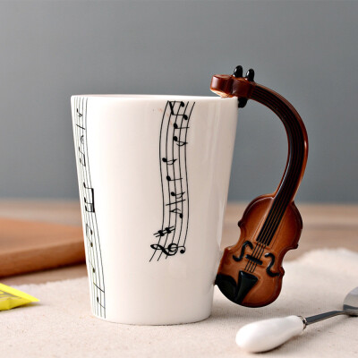 

Creative Music Violin Style Guitar Ceramic Mug Coffee Tea Milk Stave Cups