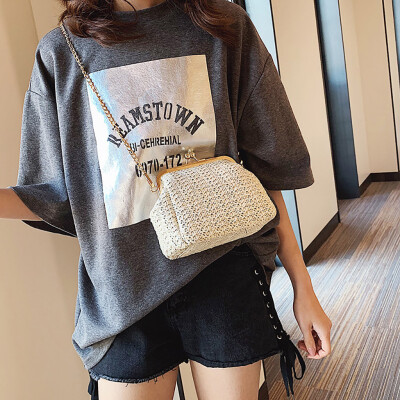 

Tailored Women Fashion Summer Beach Wild Chain Messenger Shoulder Bag Solid Weaving Bag