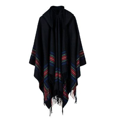 

New Women Knitted Poncho Cape Hooded Stripe Oversized Cardigan Sweater Long Shawl Scarf Cashmere Pashmina