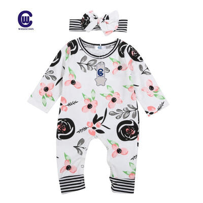 

Newborn Infant Baby Girls Flowers Romper Bodysuit Headband Outfits Set Clothes
