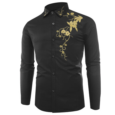

Turndown Collar Flowers Print Long Sleeve Shirt