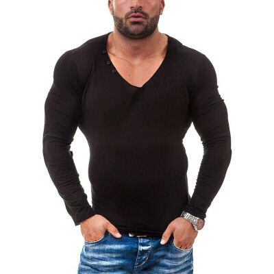 

Fashion Mens Muscle Tee T-shirt V Neck Casual Tops Slim Fit Long Sleeve Blouse