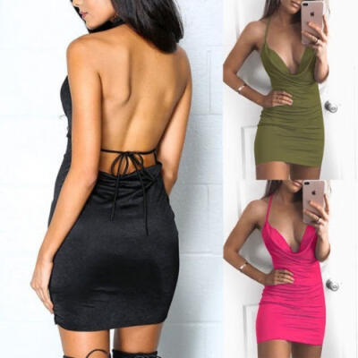 

Hot Sexy Womens Sleeveless Bandage Bodycon Mini Dress V-neck Halter Pajamas Underwear