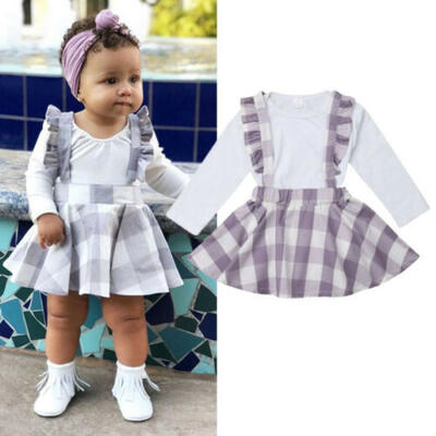

UK 2Pcs Newborn Baby Girls Romper Plaids Overall Skirt Suspenders Dress Outfits