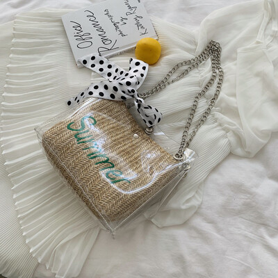 

Summer small fresh jelly bag female 2019 new Korean version of the wild shoulder bag chain slung transparent straw bag