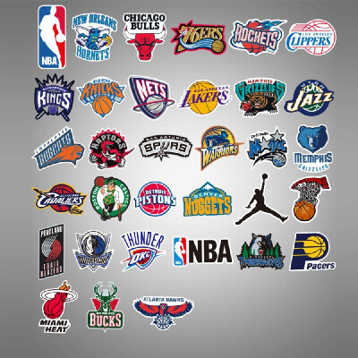 

32Pcs NBA Stickers Basketball Team Logo Set Cartoon Mixture Sticker Decals Packs for Water Bottle Laptop Cellphone Skateboard Bicy