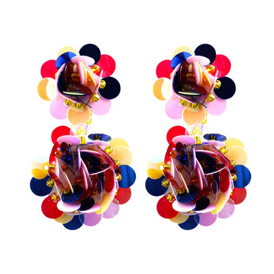 

Sequins Dangle Earrings with Alloy Findings Flower Colorful 65x35mm