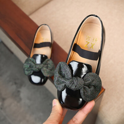 

Children Infant Kid Girls Leather Bling Bowknot Princess Student Single Shoes