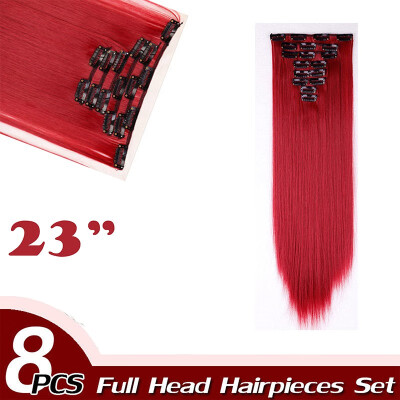 

Curly Full Head Clip Synthetic in Hair Extensions 8 Piece 18 Clips Hairpiece Long Wave for Women