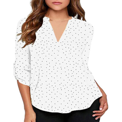 

Starmoon Womens Casual Polka Dot Roll Tab Long Sleeve Blouse DBL