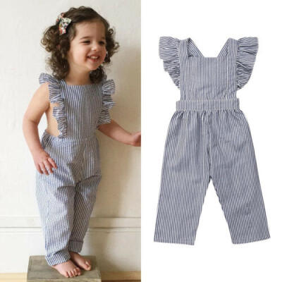 

US Stock Kids Baby Girl Stripe Romper Bodysuit Jumpsuit Trousers Outfits Clothes