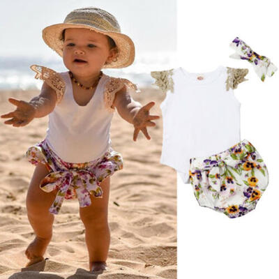 

US Newborn Baby Girl Floral Cotton Romper Jumpsuit Bodysuit Outfits Clothes 3PCS