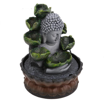 

Greensen Mini Desktop Fountain Buddha Statue Resin Craft Home Desktop Decoration EU Plug 220-240V