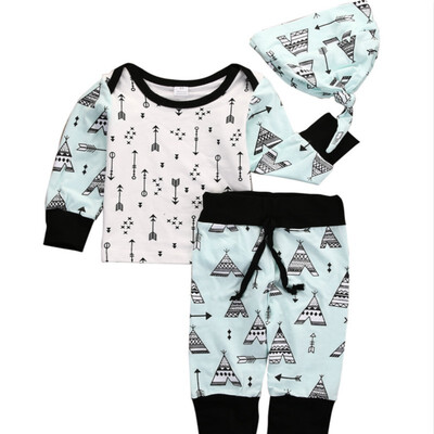 

Cute Baby Boy Girl Home Outfits Arrow Tops Pants Leggings Hat Clothes 3PCS Set