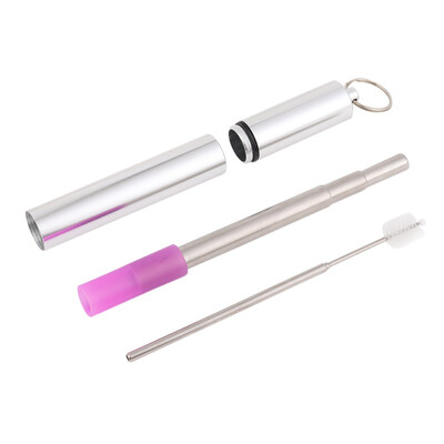 

Reusable Telescopic Stainless Steel Straws Metal Drinking Straw With Keychain Storage Case And Cleaning Brush
