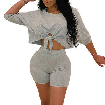 

Women Sexy Crop Top&Bodycon Short Pants Sportswear Clubwear 2 Piece Set