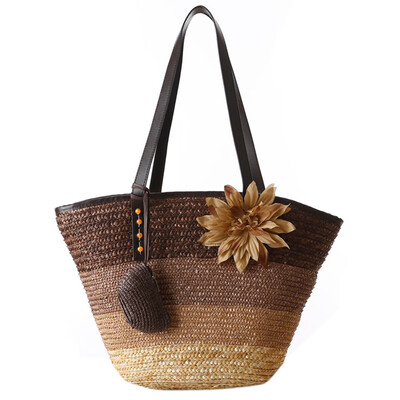 

Knitted Straw bag Summer flower Bohemian fashion womens handbags color stripes shoulder bags beach bag big tote bags
