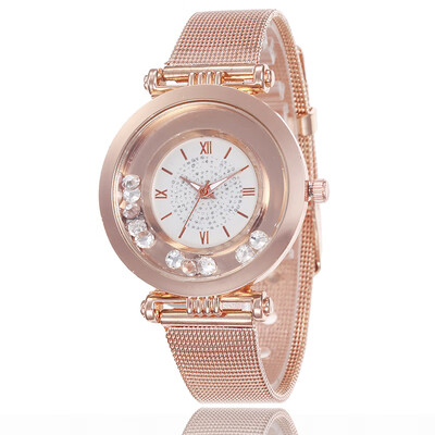 

Metal mesh with starry ladies watch sandpaper dial Roman numerals simple quartz watch