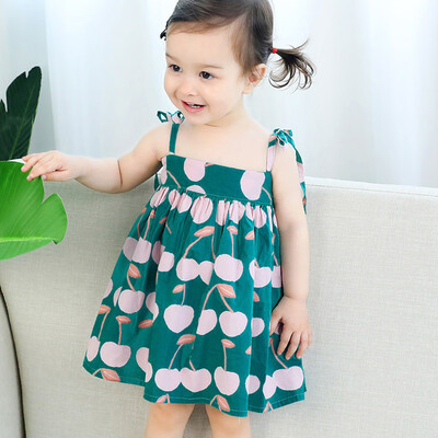 

Baby Infant Girl Kids Sleeveless Litchi Printed Straps Princess Dress Clothes