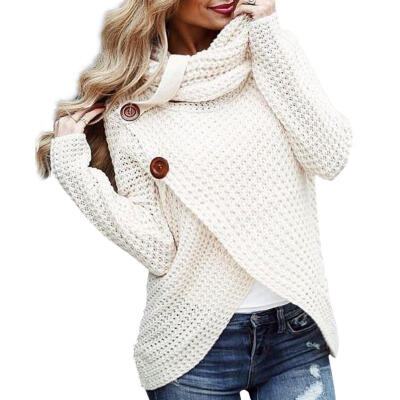 

Fashion Irregular Women Knitted Sweater Heap Collar Autumn Button Coat Tops