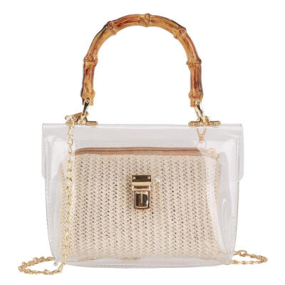 

2pcsset PVC Clear Chain Crossbody Shoulder Handbags Women Straw Clutch