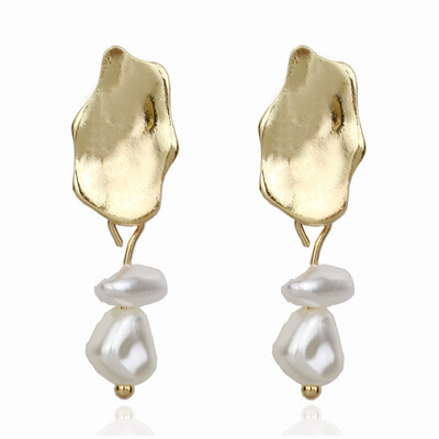

EK521 Pearl Drop Earring for Women Geometric Gold Color Metal Earring Statement Jewelry ZA Women Valentines Day Gift Wedding