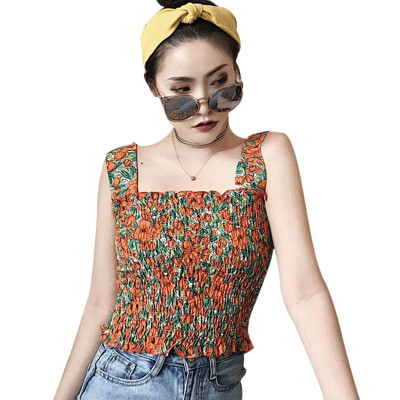 

Summer Fashion Women Small Floral Print Ruffles Tank Top Sleeveless Shirt Tunic Casual Crop vest