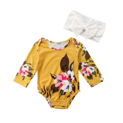 

Infant Baby Girl Flower Print Romper Bodysuit Jumpsuit Headband Clothes
