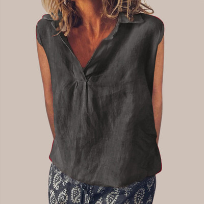 

Nomeni Women Fashion Loose Sleeveless Linen Daily Solid Daily Casual Shirt Blouse Tops