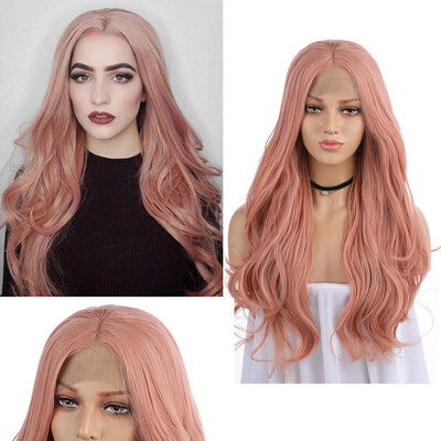

〖Follure〗Natural Curly Lace Front Synthetic Wig Sexy Women Long Pink Wave Wavy Wigs