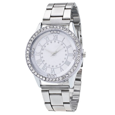 

Gobestart Womens Mens Crystal Rhinestone Stainless Steel Analog Quartz Wrist Watch