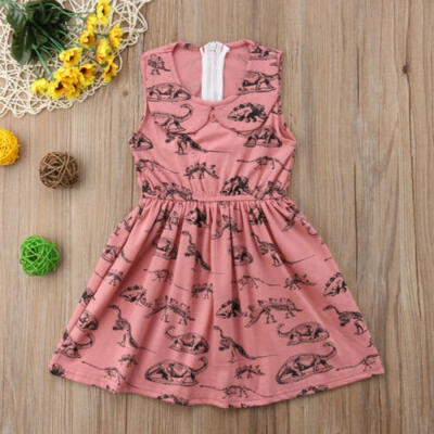 

Toddler Kids Baby Girl Princess Party Wedding Dress Sleeveless Dinosaur Print
