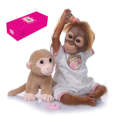 

Decdeal 21 inch Realistic Baby Monkey Doll Lifelike Reborn Baby Monkey Handmade Detailed Painting Art Dolls with Pink Dress