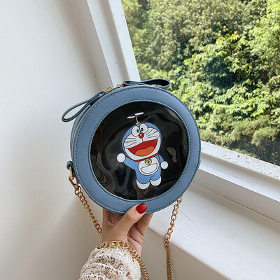 

Qiao Bani 2019 new Korean chic fashion transparent jingle cat small round bag shoulder diagonal trend handbags