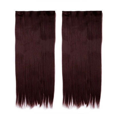 

Synthetic Fiber Clips in on Hair Extension 34 Full Head One Piece 5 Clips Long Silky Straight Curly Wavy