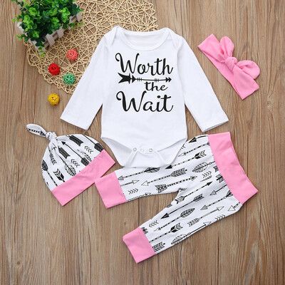

Toddler Baby Boys Girls Letter Outfits Clothes Romper Tops Long Pants 4PCS Set