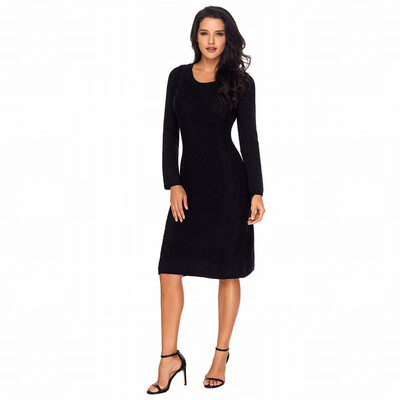 

Round neck long sleeve bottoming casual knit sweater long dress womens