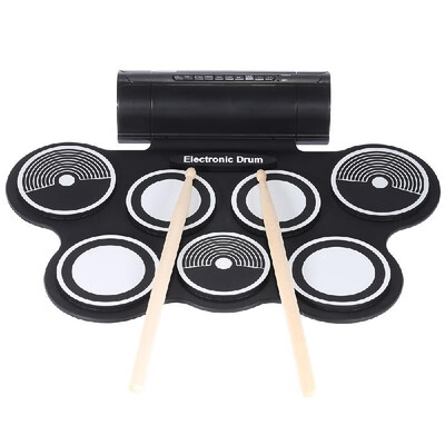 

Portable Foldable Silicone Electronic Drum Pad Kit Digital USB Roll-up with Drumstick Foot Pedal 35mm Audio Cable