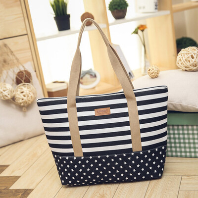 

Tailored Womens Striped Shoulder Bags Capacity Women Canvas Bags Size Large RD