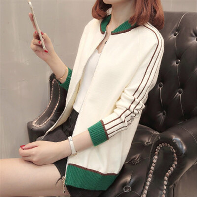 

Fall 2018 new Korean womens round neck long sleeve knitted sweater cardigan short style student jacket sweater