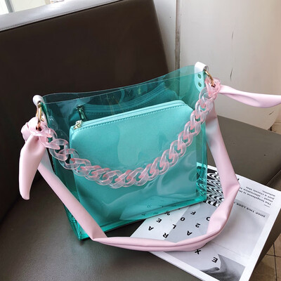 

Jelly transparent bag summer gas womens bag new 2019 Korean version of 100-lap fairy single shoulder slanted tot bag