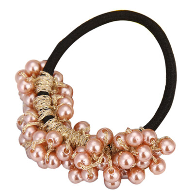 

〖Follure〗Women Fashion Rhinestone Crystal Pearl Hair Band Rope Elastic Ponytail Holder
