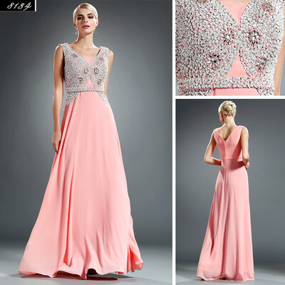 

New Style Round Neck Lace Embroidered Women Evening Dress