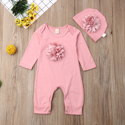 

Newborn Baby Girls Flower Romper Bodysuit Jumpsuit Hat Outfits Clothes 0-18M New