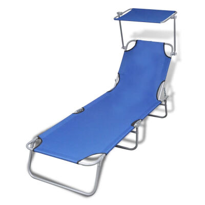 

Folding Sun Lounger with Canopy Steel&Fabric Blue